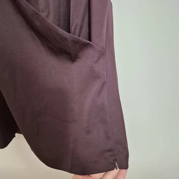 NWT Ann Taylor Women's Wine Burgundy Satin V-Neck Wrap Short Sleeve Blouse - Picture 3 of 3